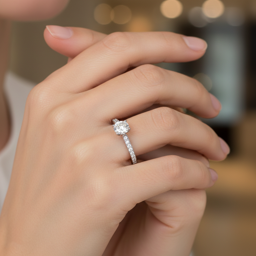 0.50 Carat Round Lab-Grown Diamond Ring in 18K White Gold | 0.60 CT Total | IGI Certified | Saleh Sallom-Saleh Sallom