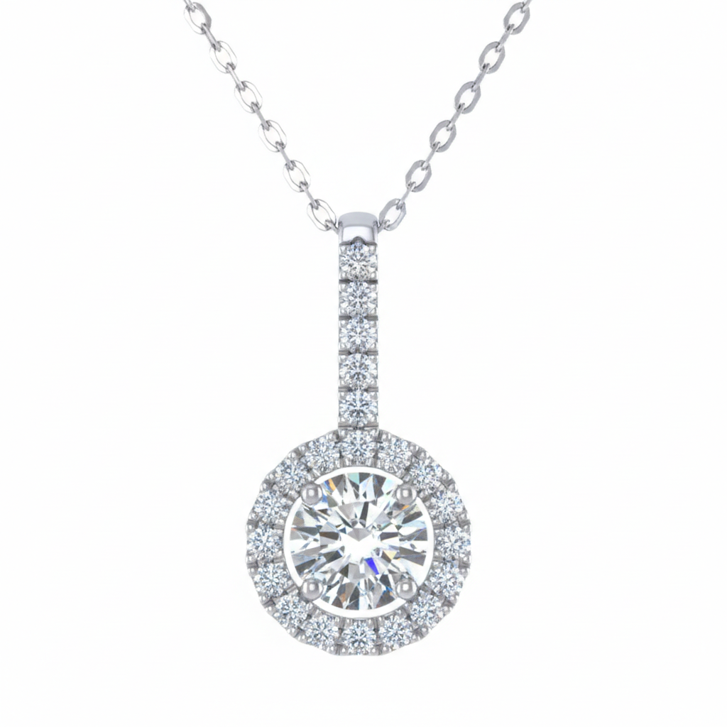 Round Lab-Created Diamond Halo Pendant Necklace in 14K White Gold-Saleh Sallom Main image