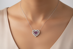 White Gold Heart Necklace with Natural Diamonds & Pink Sapphires (IGI Certified)-Saleh Sallom