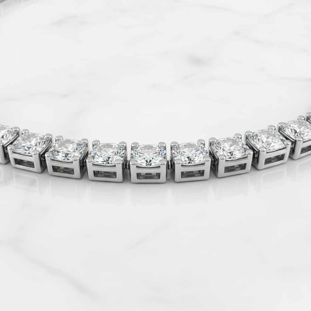 Round-Cut Lab-Created Diamond Tennis Necklace in 14K White Gold-Saleh Sallom