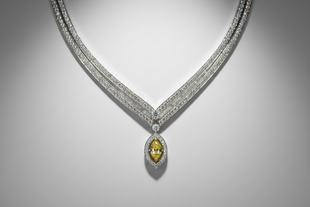 Marquise-Cut Yellow Diamond Drop Necklace in 18K White & Yellow Gold-Saleh Sallom Main image