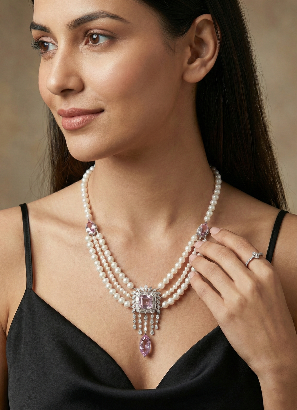 2.97 Carat Amethyst & Diamond Pearl Necklace in White Gold | Luxury Statement Piece | Saleh Sallom-Saleh Sallom