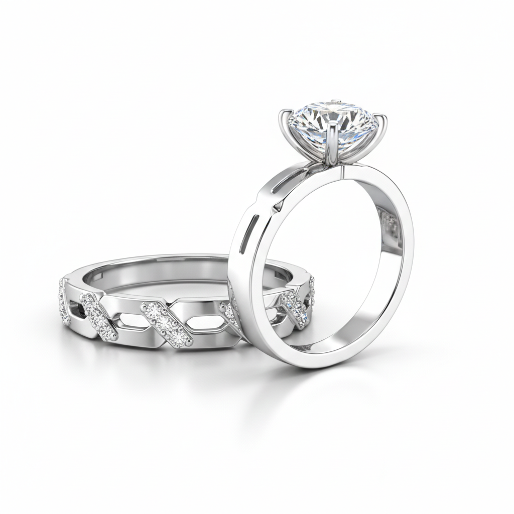 Rhodium-Plated Sterling Silver (Couple Set) Secondary image