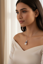 Blue Kyanite & Pearl Diamond Pendant Necklace-Saleh Sallom