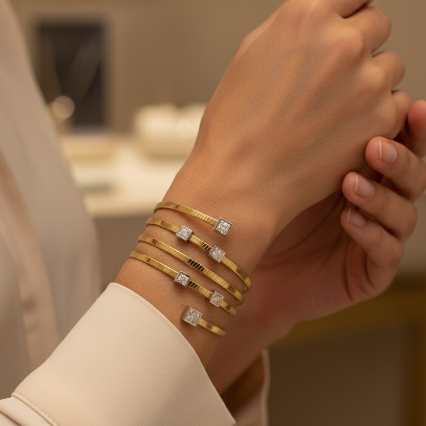 Multi-Wrap Diamond Accent Bracelet in 18K Yellow & White Gold-Saleh Sallom