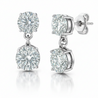 Round Brilliant Lab-Created Diamond Drop Earrings in 14K White Gold-Saleh Sallom
