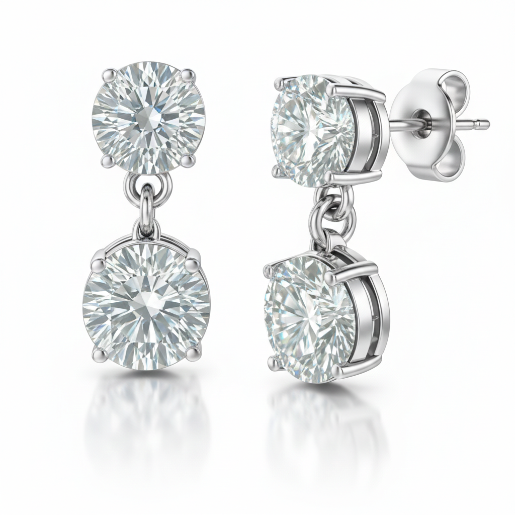 Round Brilliant Lab-Created Diamond Drop Stud Earrings in 14K White Gold-Saleh Sallom