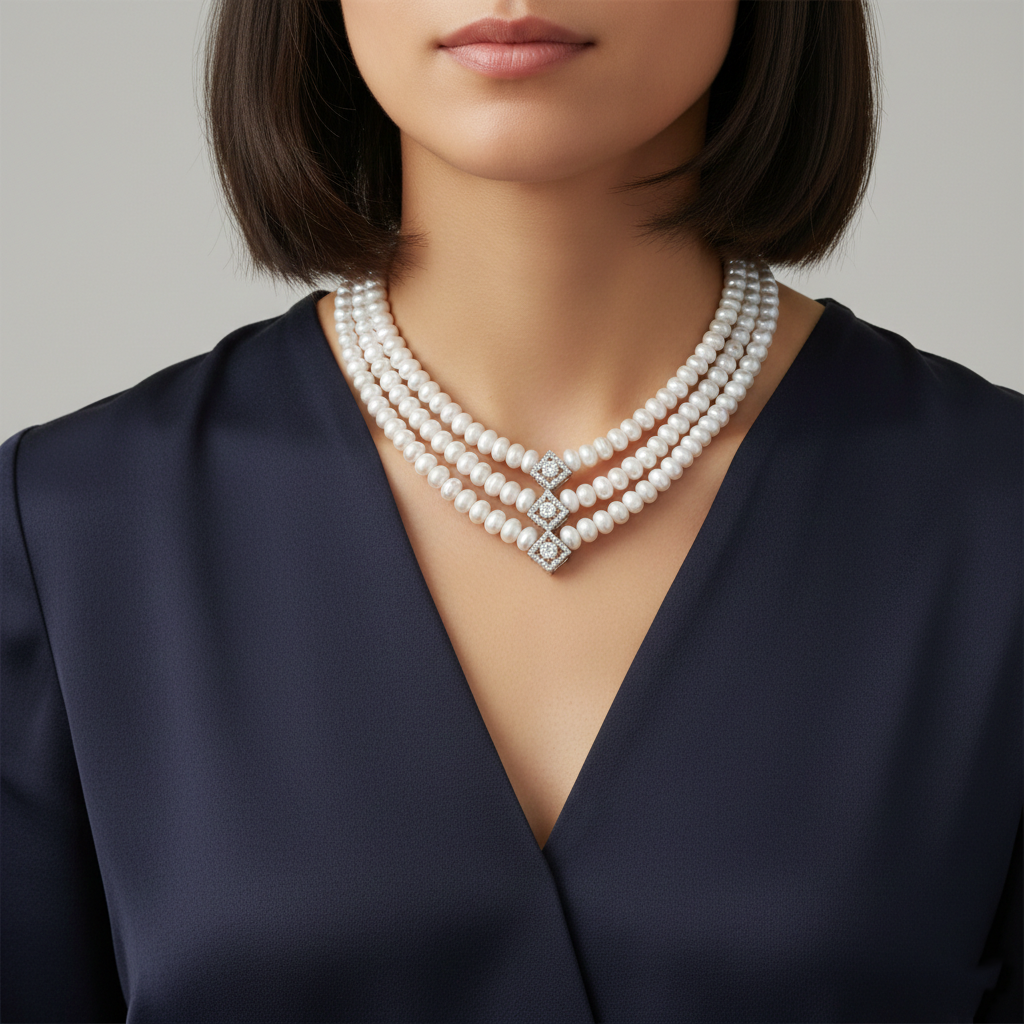 Natural Diamond & Pearl Necklace | 3.75 Ct Diamonds | Luxury Multi-Strand Design | Saleh Sallom-Saleh Sallom