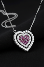 White Gold Heart Necklace with Natural Diamonds & Pink Sapphires (IGI Certified)-Saleh Sallom