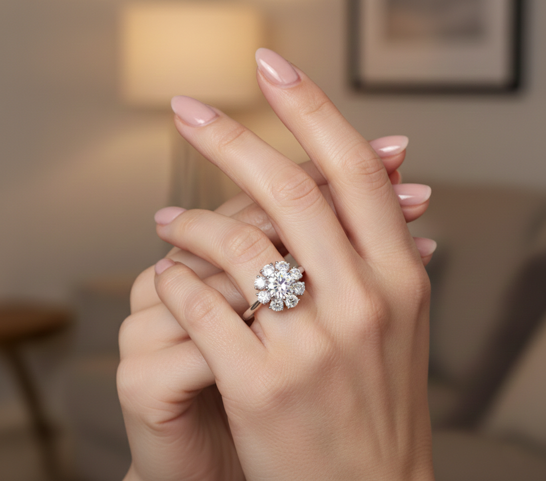 Floral Cluster Diamond Ring in White Gold | 2.18 Carat | Halo Flower Design | Saleh Sallom-Saleh Sallom