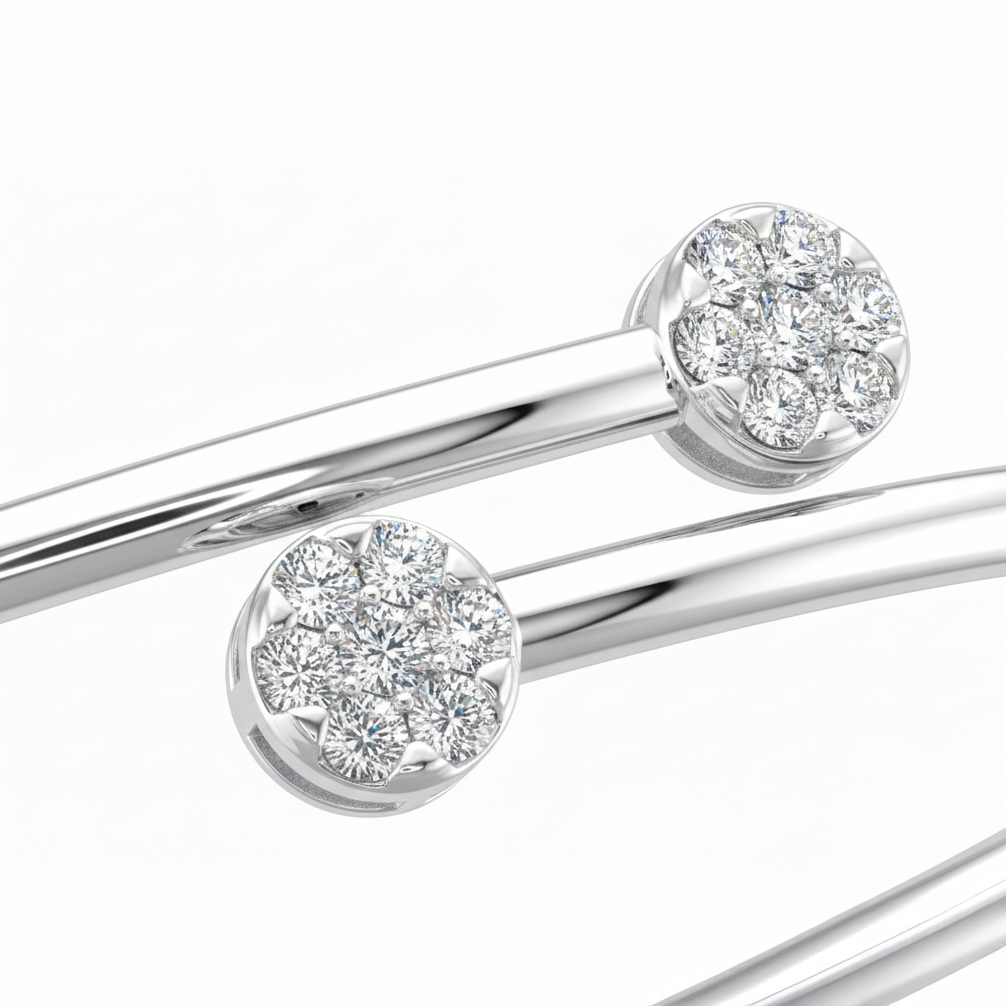 Diamond Open Bangle Bracelet in White Gold-Saleh Sallom
