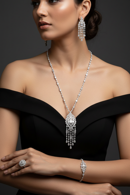 Imperial Cascade American Diamond Jewelry Set Rhodium-Plated Sterling Silver-Saleh Sallom