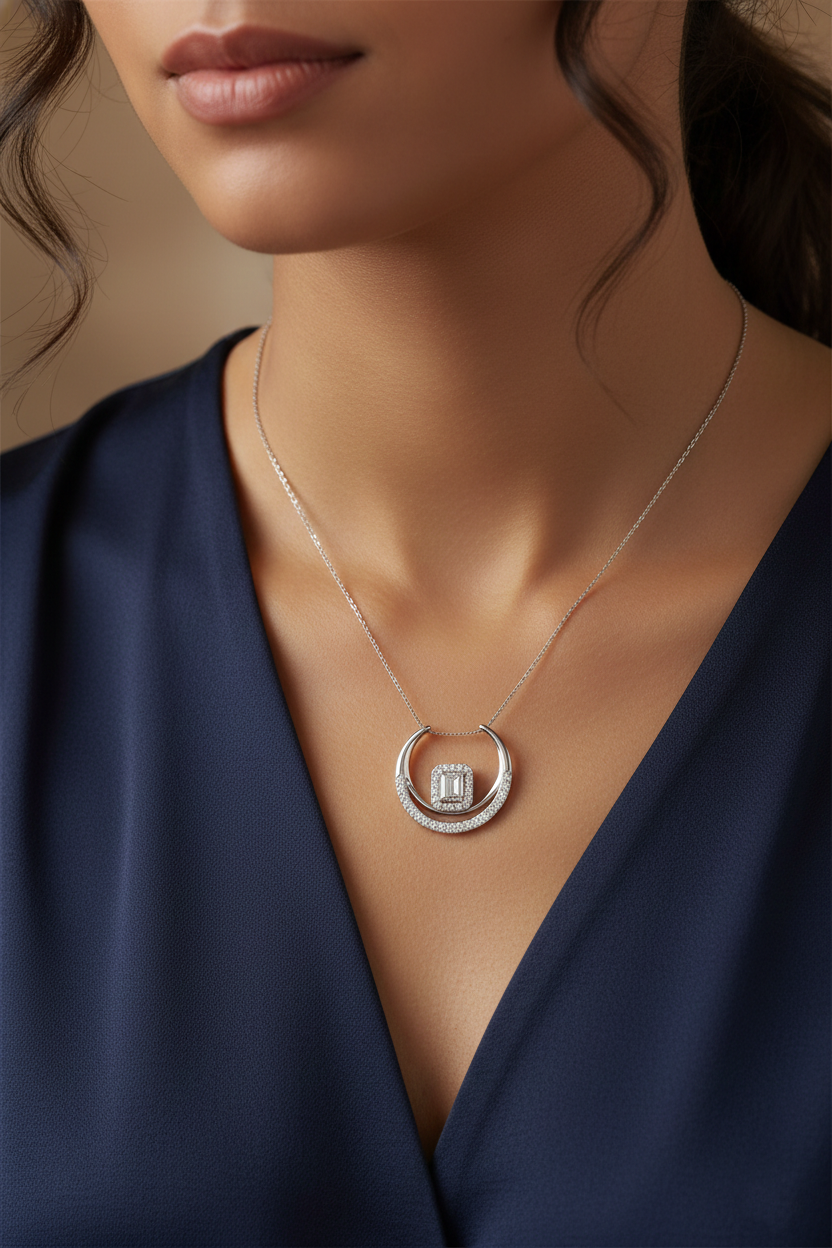 Diamond Pendant Necklace in White Gold – VS–SI Clarity-Saleh Sallom