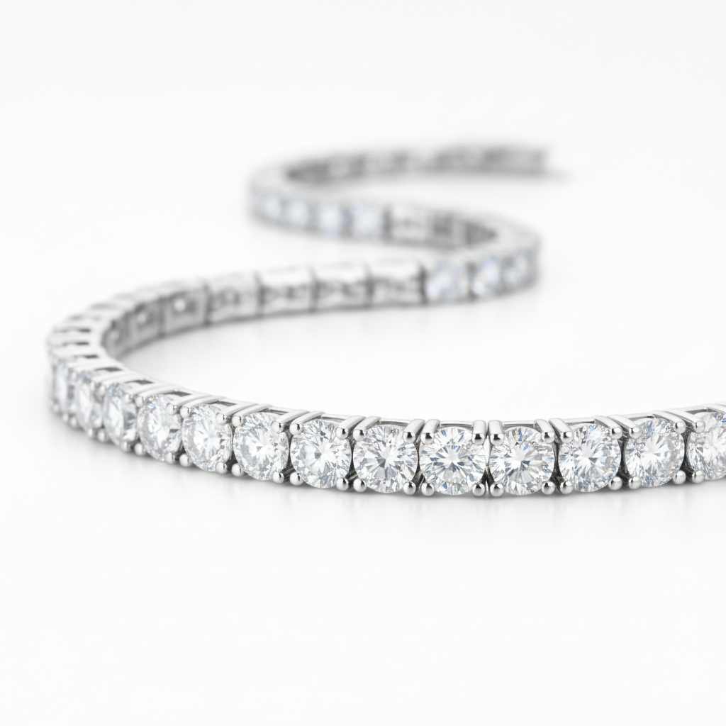 Round Brilliant Lab-Created Diamond Tennis Bracelet in 14K White Gold-Saleh Sallom