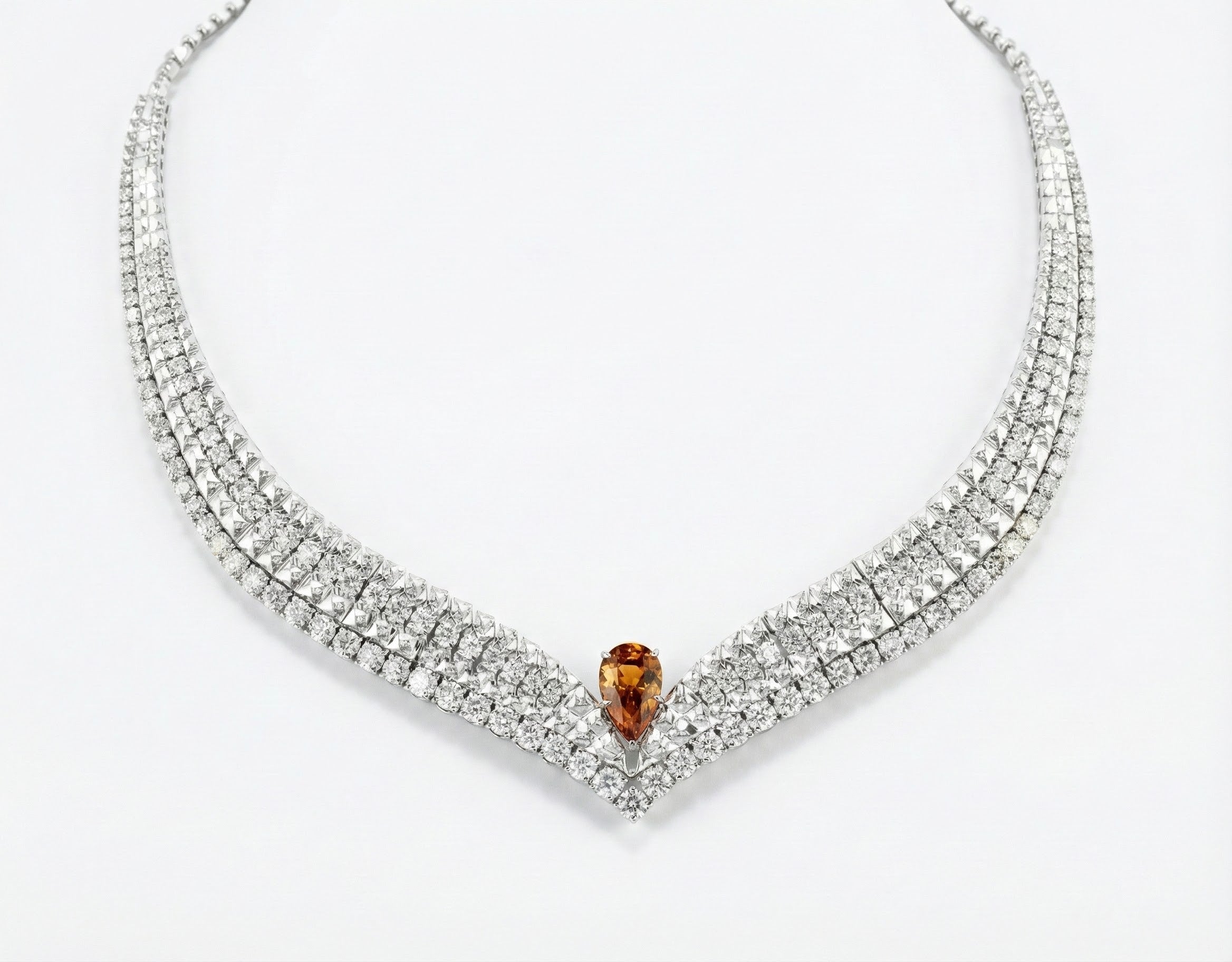 Pear-Shaped Fancy Yellow Diamond & White Diamond Necklace in 18K White Gold (GIA & HDR Certified)-Saleh Sallom