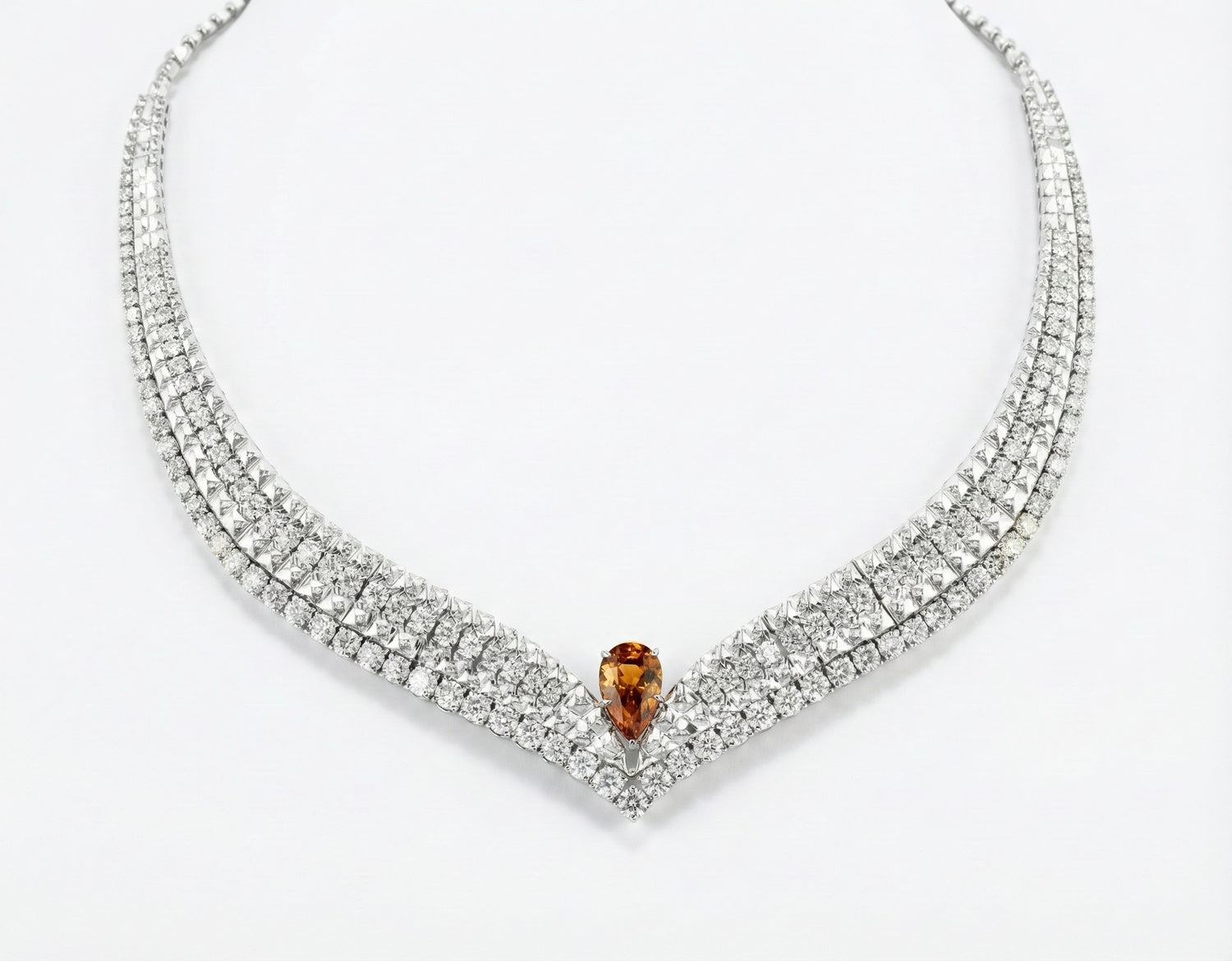 Pear-Shaped Fancy Yellow Diamond & White Diamond Necklace in 18K White Gold (GIA & HDR Certified)-Saleh Sallom