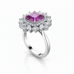 Pink Sapphire & Diamond Floral Halo Ring in 18K White Gold-Saleh Sallom