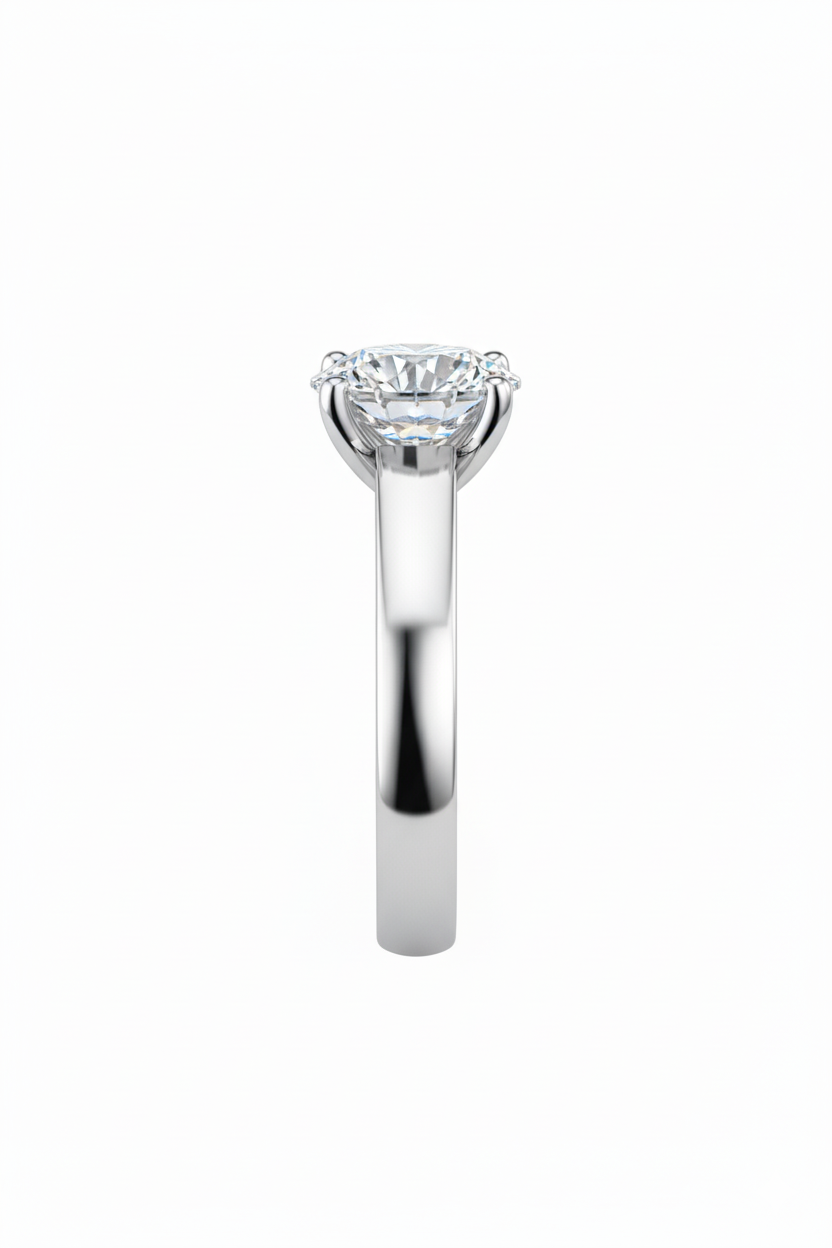 American Diamond Solitaire Ring in Rhodium-Plated Sterling Silver-Saleh Sallom