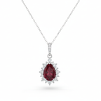 Pear-Shaped Ruby & Diamond Halo Necklace in 18K White Gold-Saleh Sallom