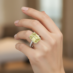 7.77 Carat Emerald-Cut Yellow Lab Sapphire Ring with Diamond Pavé in 18K White Gold | Saleh Sallom-Saleh Sallom