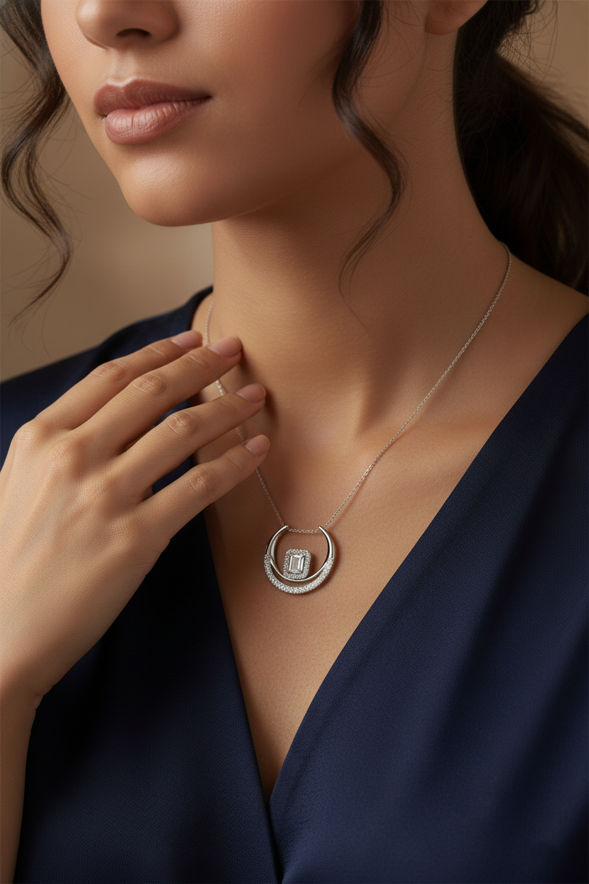 Diamond Pendant Necklace in White Gold – VS–SI Clarity-Saleh Sallom