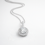 Round Lab-Created Diamond Halo Pendant Necklace in 14K White Gold-Saleh Sallom