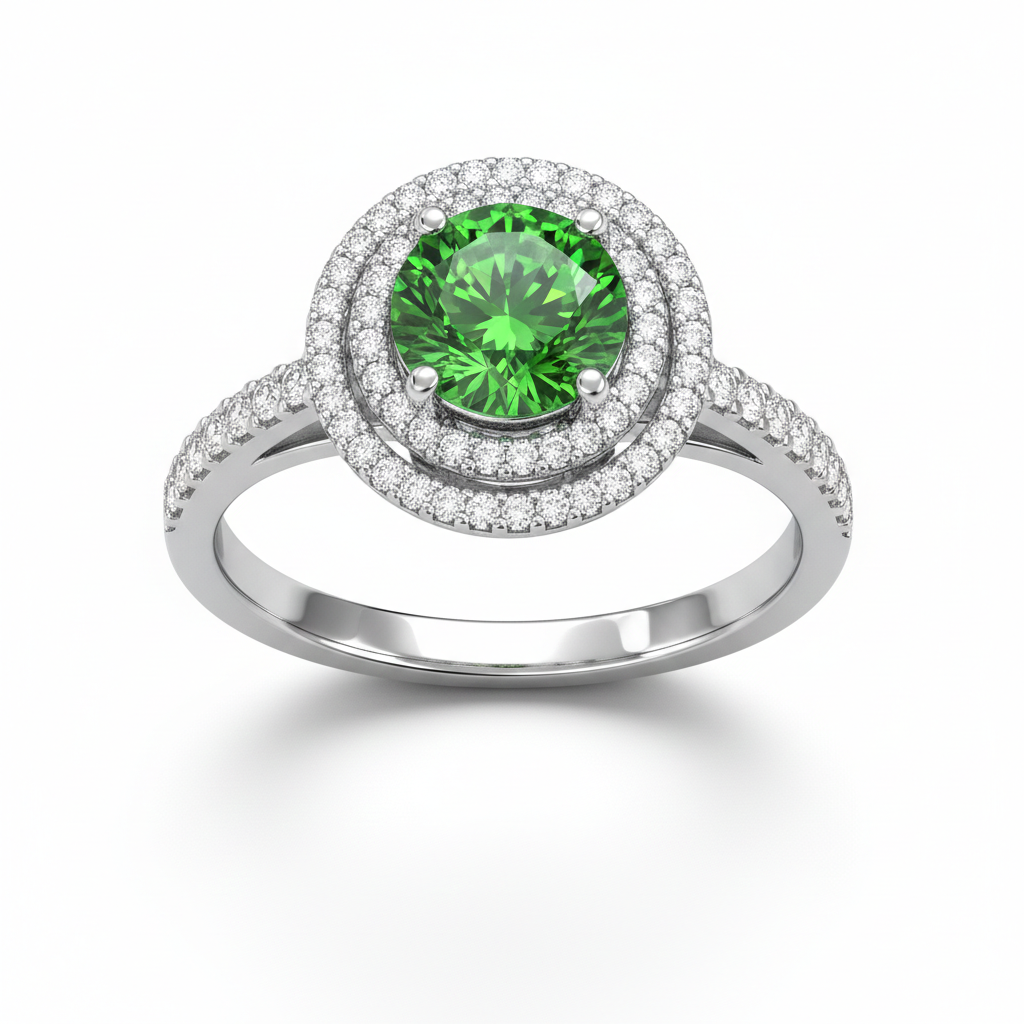 Lab-Created Green Diamond & Diamond Halo Ring in 14K White Gold-Saleh Sallom