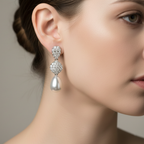 Diamond Drop Earrings with Pearls in White Gold-Saleh Sallom