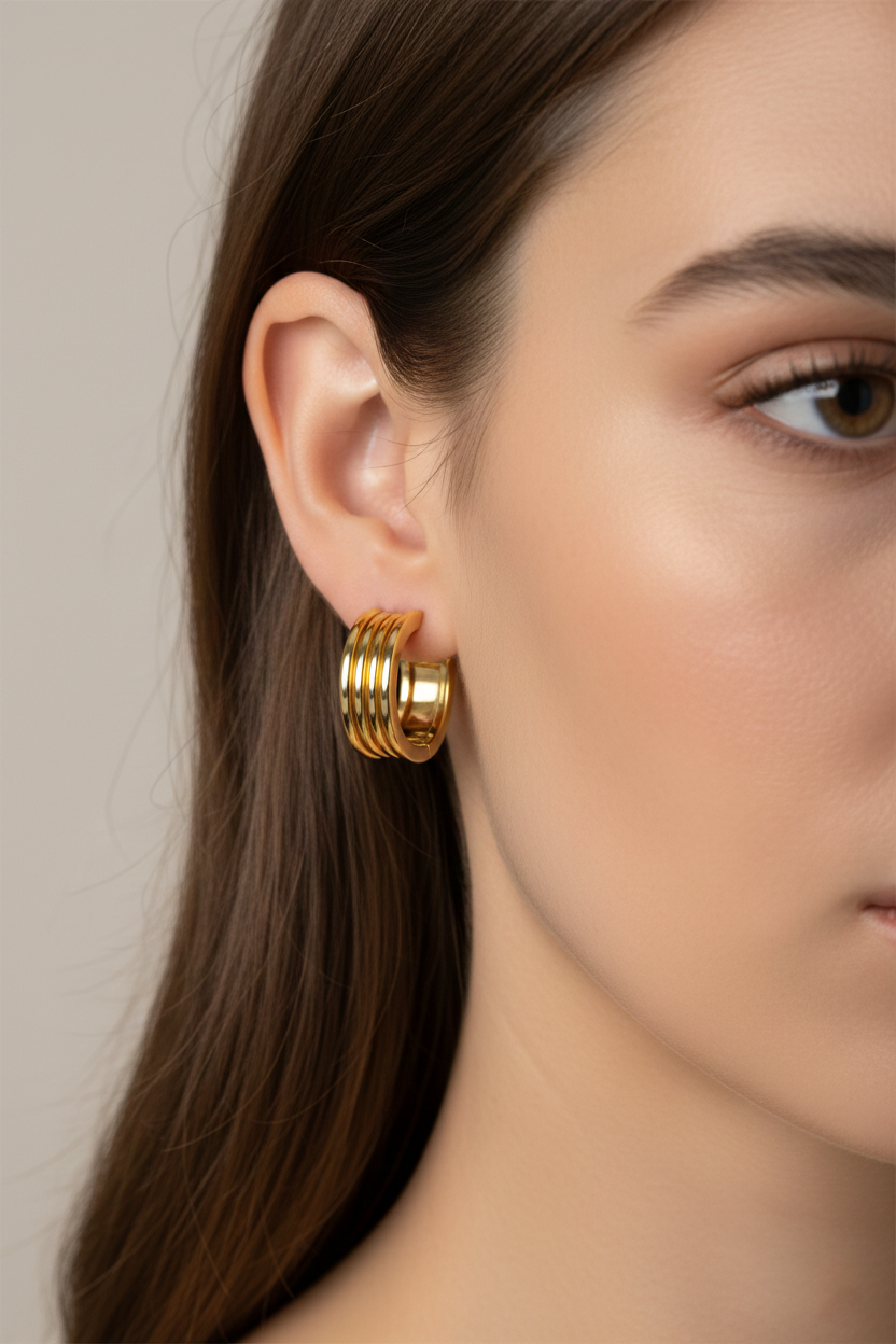 Classic Multi-Row Hoop Earrings in Gold-Plated Sterling Silver-Saleh Sallom