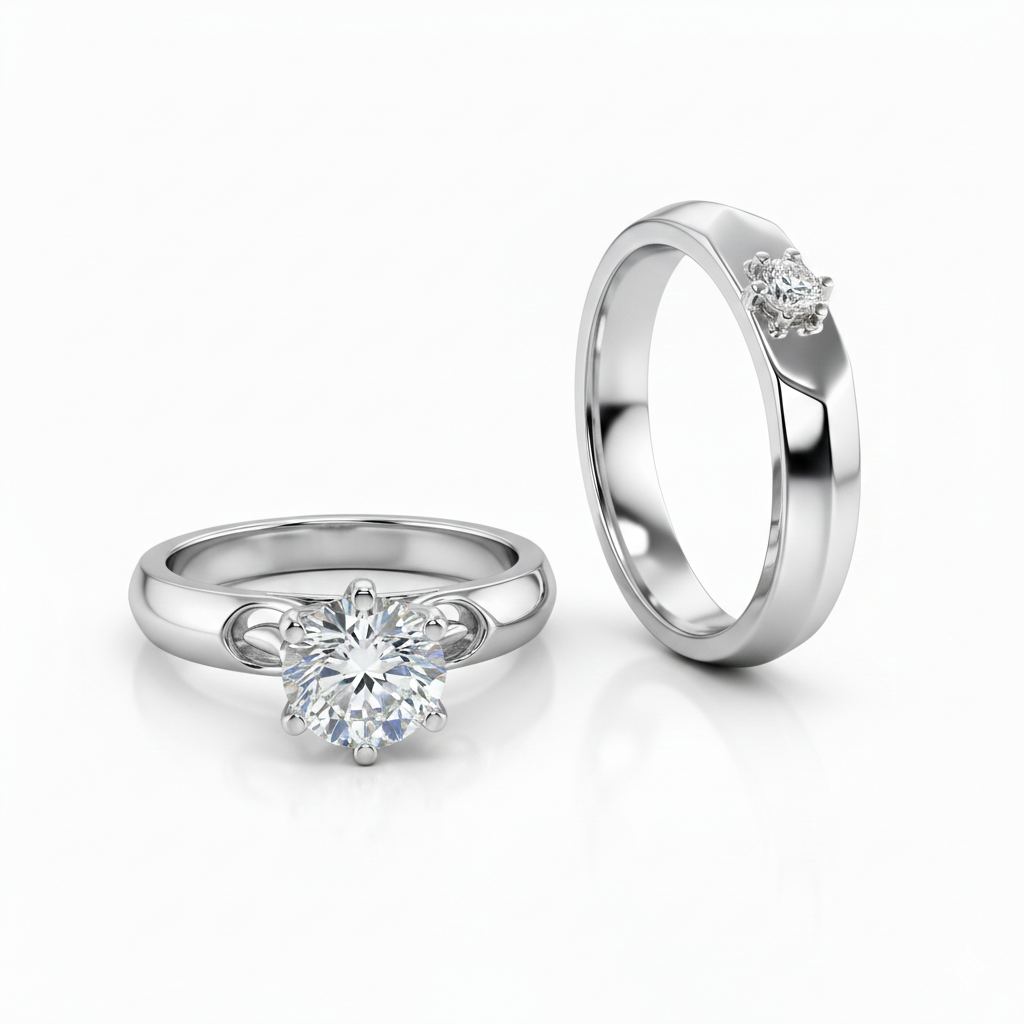 Eterna Solitaire American Diamond Ring Rhodium-Plated Sterling Silver-Saleh Sallom