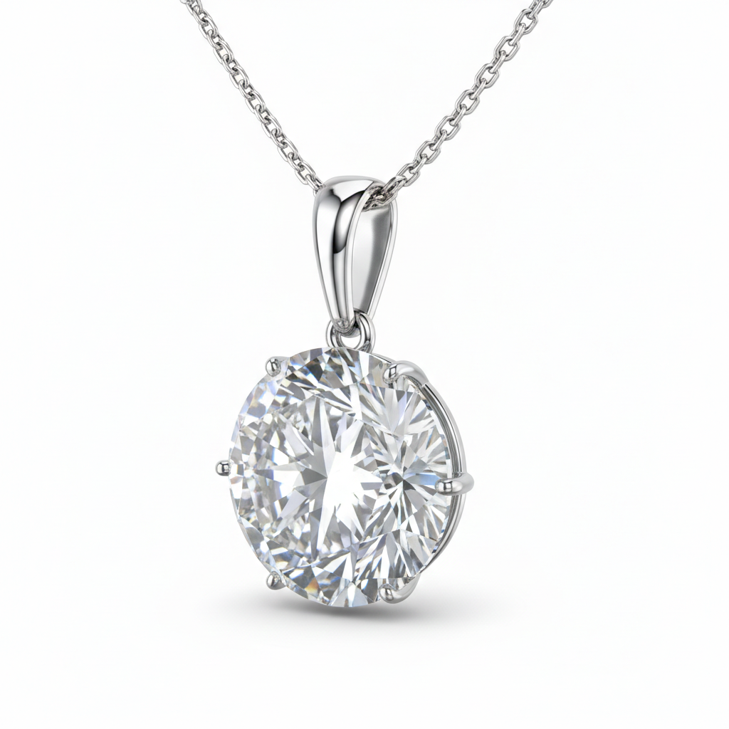 Round Brilliant Lab-Created Diamond Solitaire Pendant Necklace in 14K White Gold-Saleh Sallom