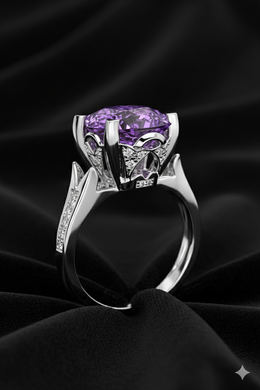 IGI Certified Natural Amethyst & Diamond Ring in 18K White Gold | 4.23 CT Fancy-Cut Amethyst-Saleh Sallom