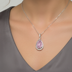 Pink Pear-Cut Gemstone & Diamond Drop Necklace in 18K White Gold-Saleh Sallom
