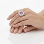 Pink Sapphire & Diamond Floral Halo Ring in 18K White Gold-Saleh Sallom