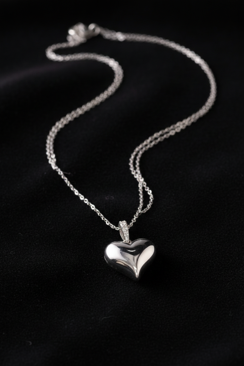 18K White Gold Heart Pendant with Natural Diamond Accents-Saleh Sallom