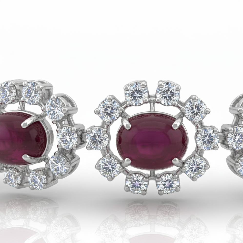 Oval Ruby & 4.00 CT Diamond Halo Bracelet in White Gold-Saleh Sallom