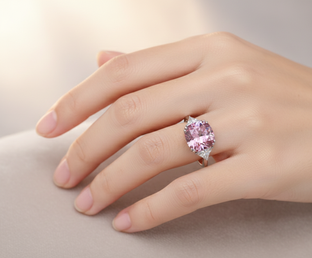 Radiant Pink Cushion-Cut Diamond Ring with Trillion Side Stones | 1.25 Carat | VS1 | White Gold | Saleh Sallom-Saleh Sallom