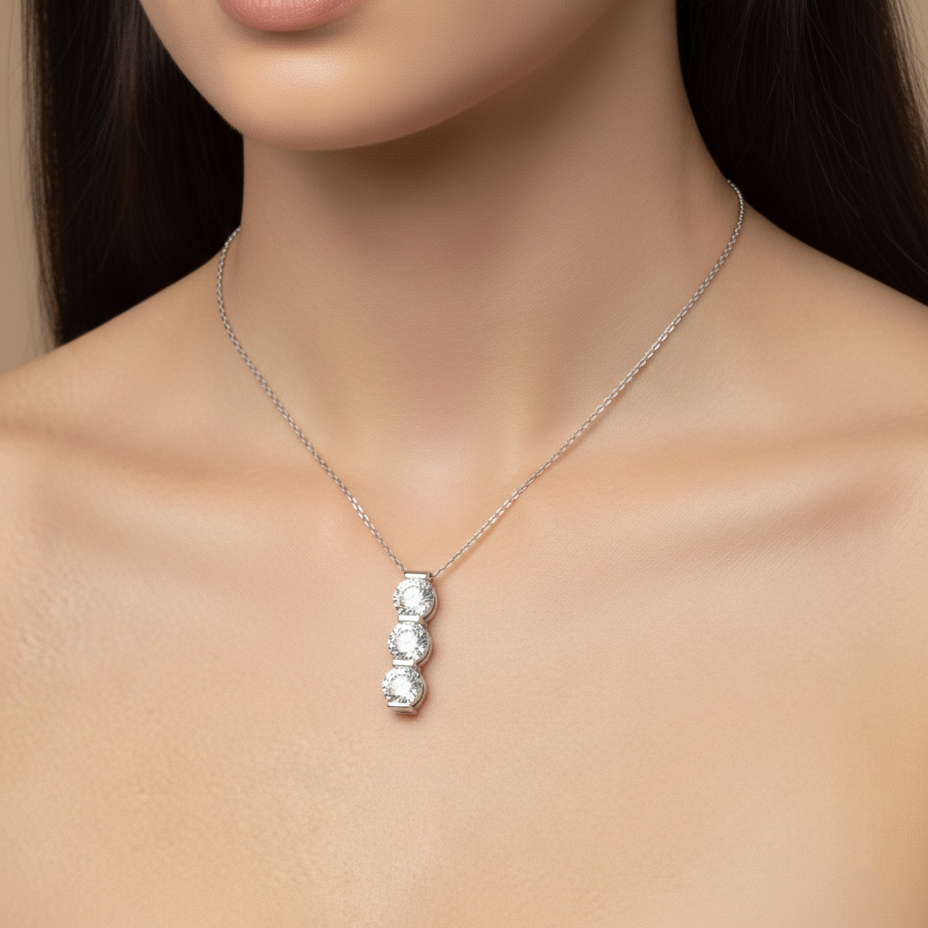 Three-Stone Lab-Created Diamond Pendant Necklace in 14K White Gold-Saleh Sallom