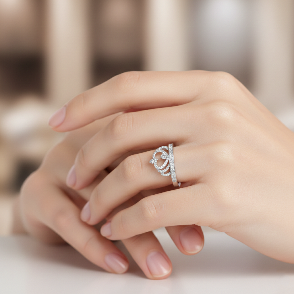 Lab-Created Diamond Crown Ring in 14K White Gold-Saleh Sallom