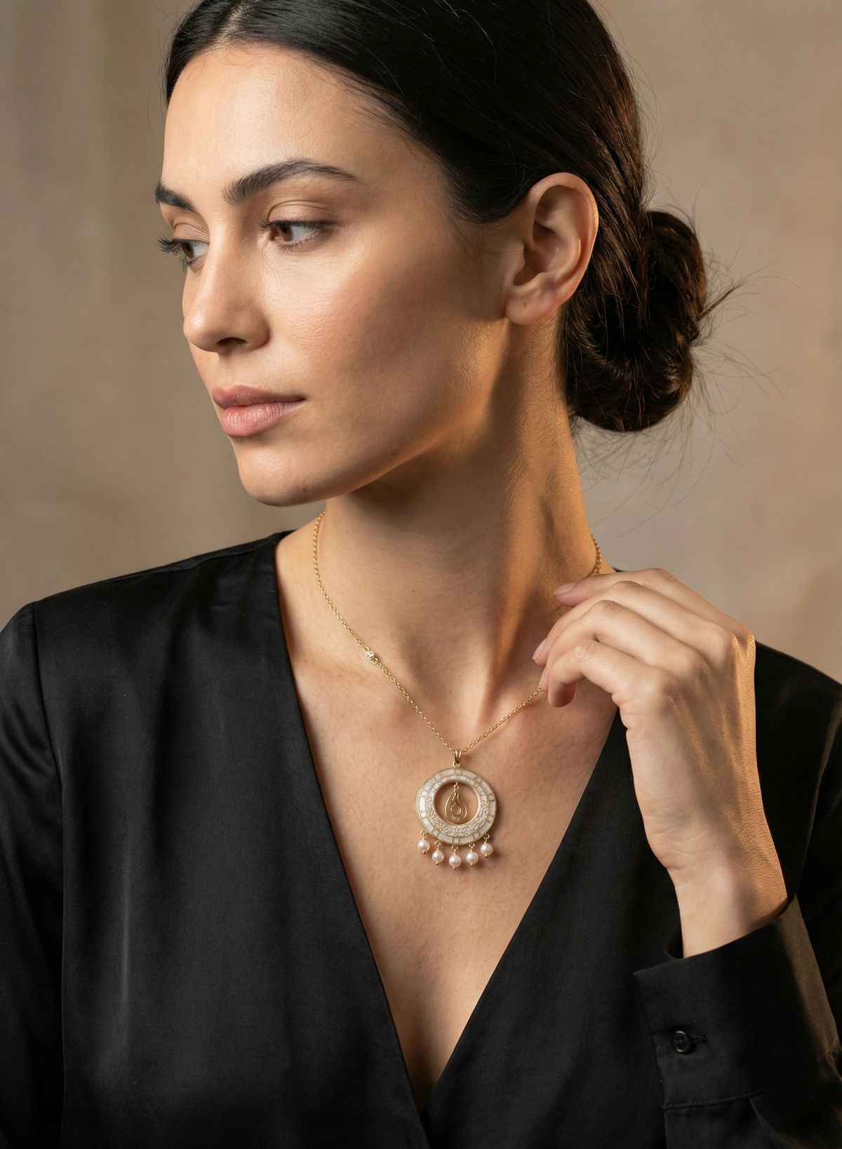 Celestial Noor Mother-of-Pearl Necklace with Natural Diamond Accent-Saleh Sallom