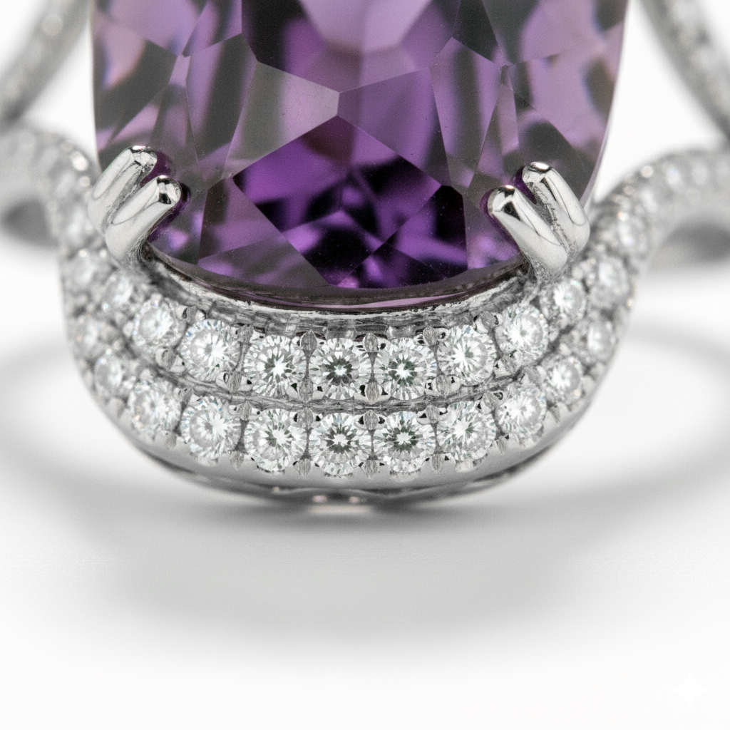 Purple Cushion Gemstone Ring with Diamond Halo-Saleh Sallom