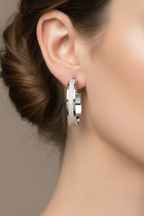 Rhodium-Plated Sterling Silver Hoop Earrings with Diamond-Dust Texture-Saleh Sallom