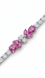 Pink Pear-Cut American Diamond Tennis Bracelet in Rhodium-Plated Sterling Silver-Saleh Sallom