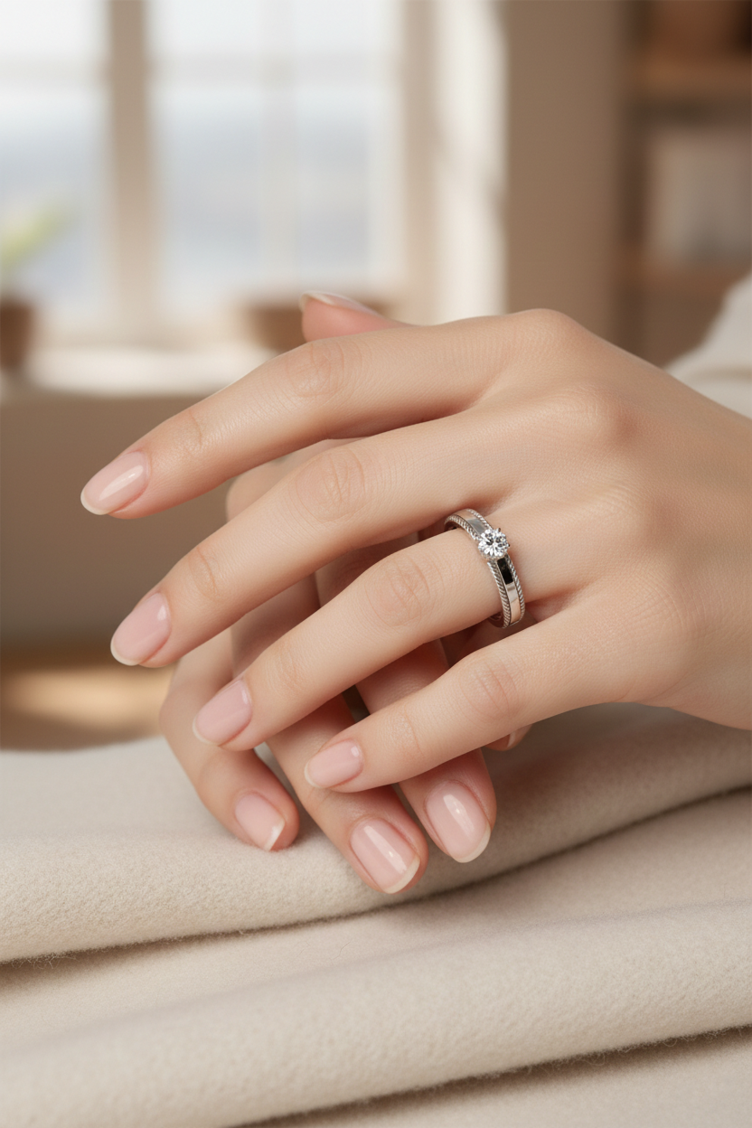 Classic Rope-Edge Solitaire Diamond Ring  White Gold with Natural Diamond-Saleh Sallom