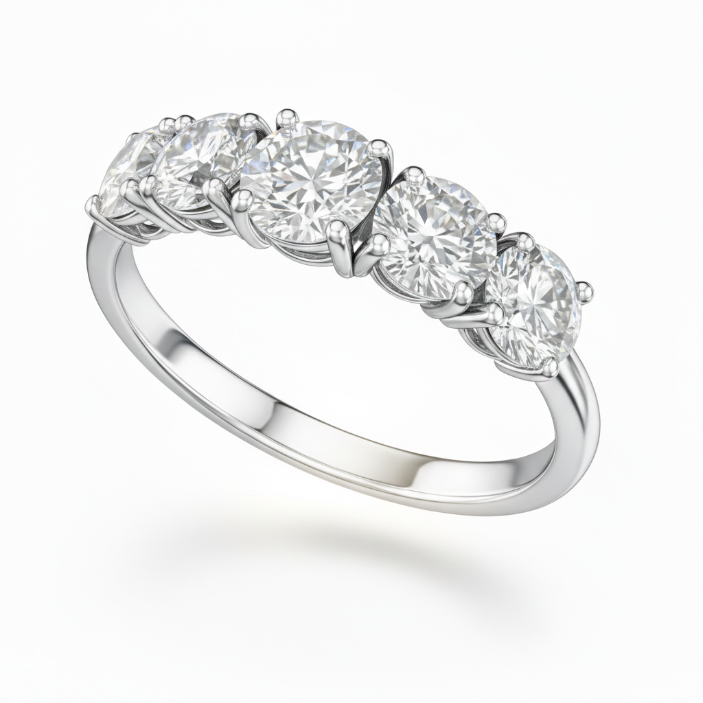 Five Stone Round Diamond Ring in White Gold | 2.50 Carat | VS1 Clarity | Luxury Anniversary Band | Saleh Sallom-Saleh Sallom