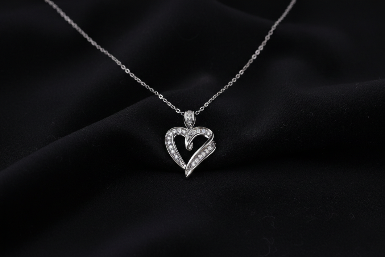 White Gold Double-Heart Diamond Pendant Necklace – IGI Certified-Saleh Sallom
