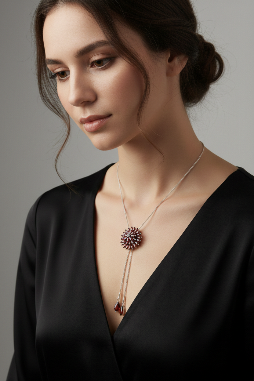 18K White Gold with Natural Garnet & Diamond Accents-Saleh Sallom