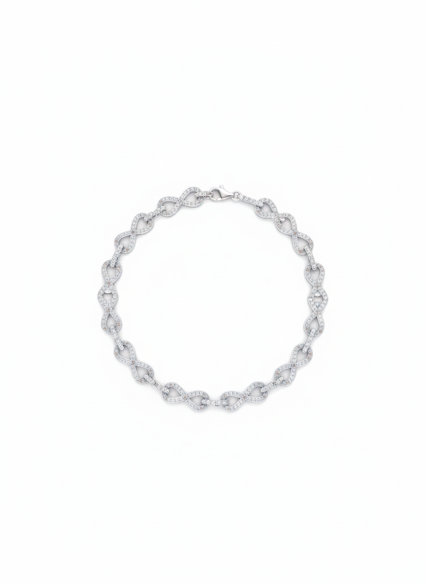 Infinity Link American Diamond Bracelet in Rhodium-Plated Sterling Silver-Saleh Sallom Main image