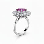 Pink Sapphire & Diamond Floral Halo Ring in 18K White Gold-Saleh Sallom