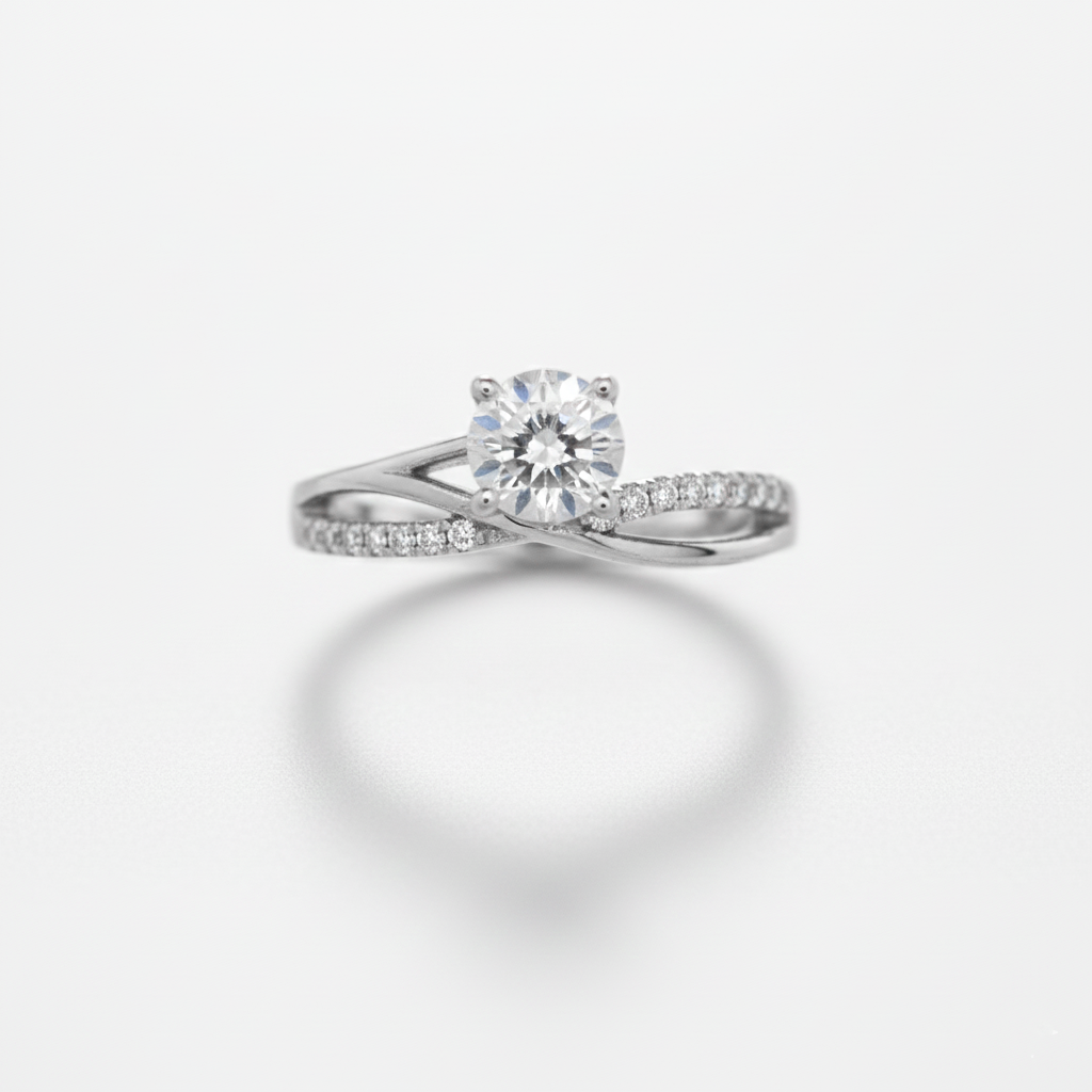 Elegant 1.1 CT Round Diamond Engagement Ring in 18K White Gold – IGI Certified-Saleh Sallom Main image